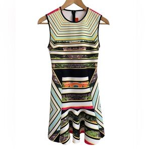 CLOVER CANYON Cuban Step Fit Flare Flounce Neoprene XS Dress Made in USA Artsy